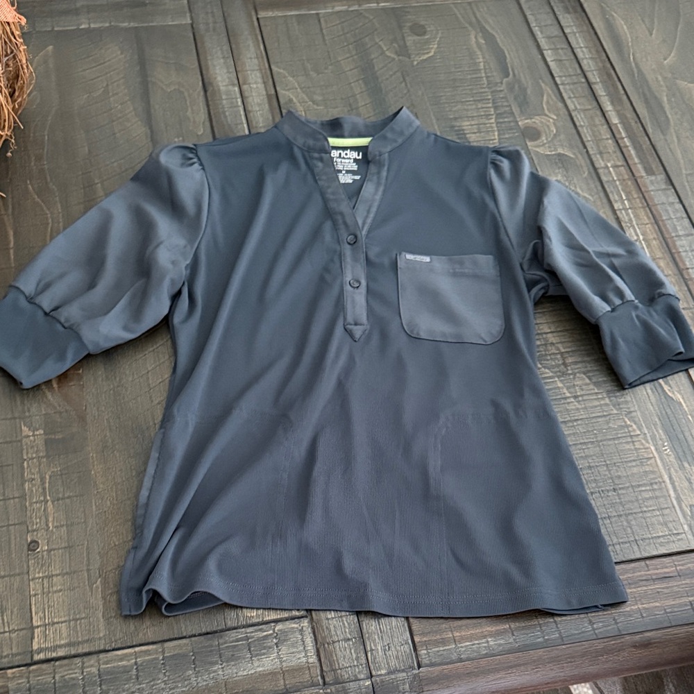 Landau quarter sleeve scrub top grey